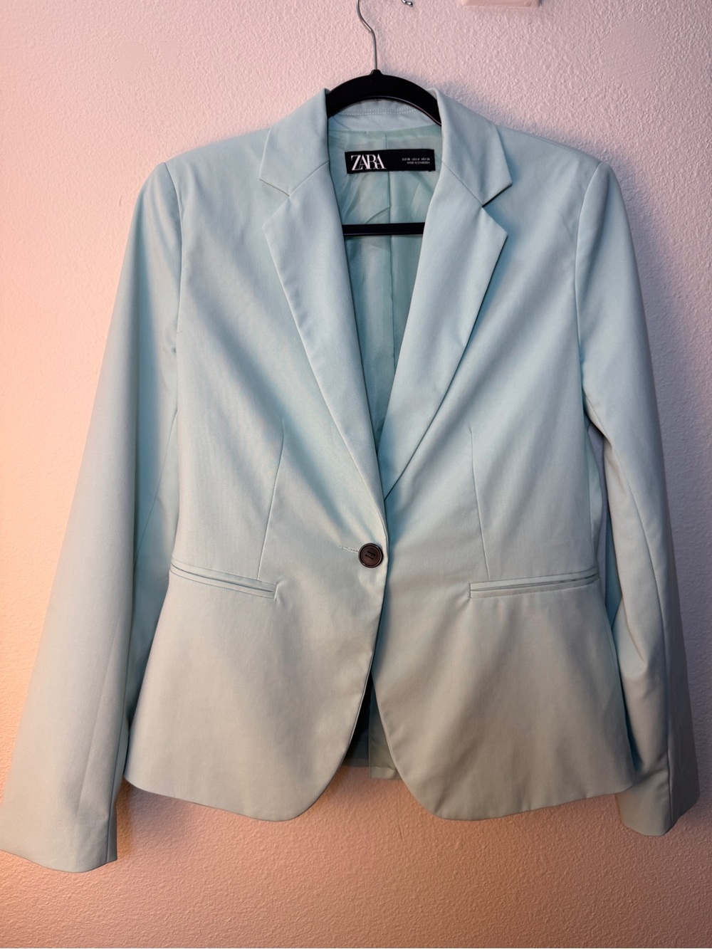 ZARA Pastel Mint Blue Blazer Jacket Womens Small S Single Button Tailored NWOT